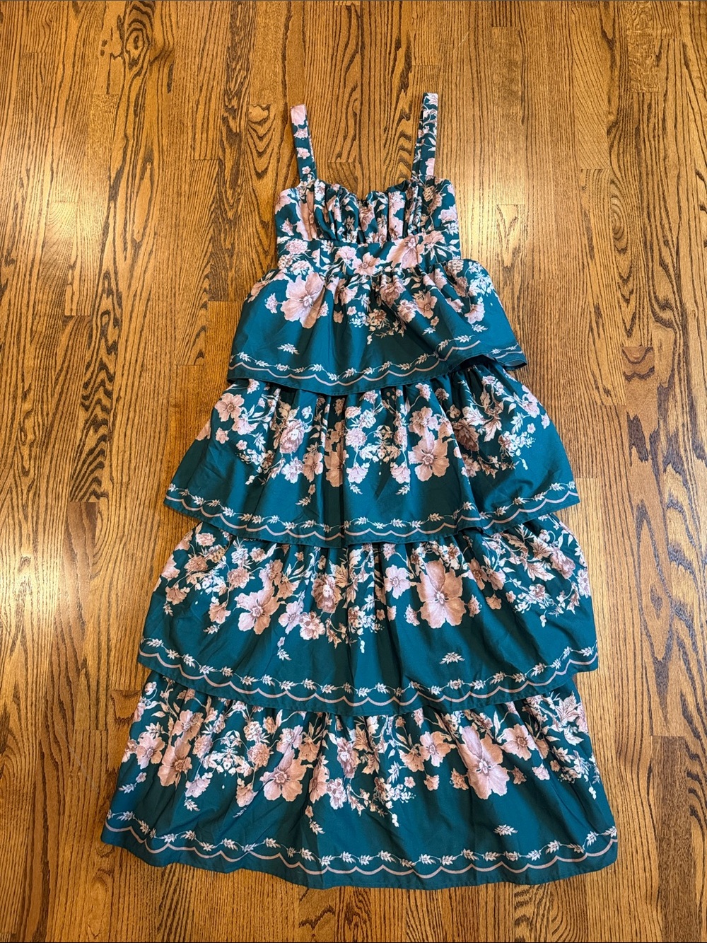 Mable Vivian Green Pink Flower Print Layered Maxi Dress M - Picture 2 of 9
